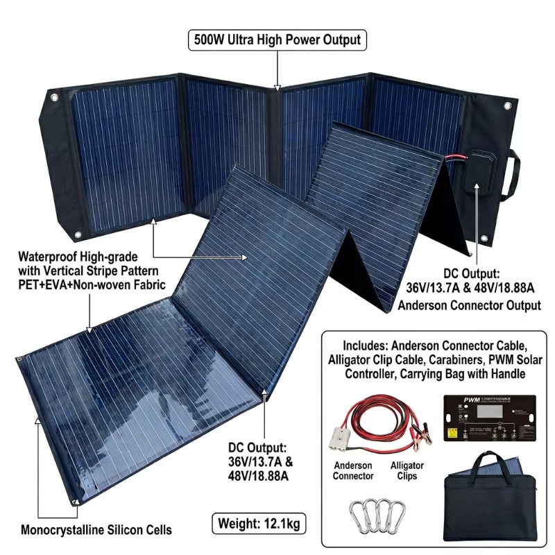 500-ваттная 5-секционная солне – обзор и цена Folding Solar Panel